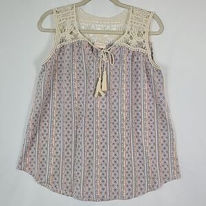 NEW Hailey & Co. Women Set Sail Top Cream Crochet Floral Sleeveless Blouse Sz XS